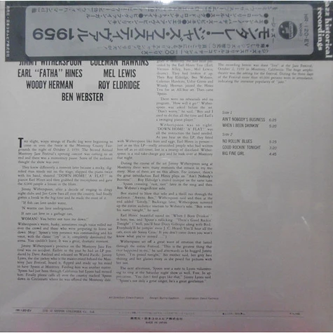 Jimmy Witherspoon, Coleman Hawkins, Earl Hines, Mel Lewis, Woody Herman, Roy Eldridge, Ben Webster - 1959 Monterey Jazz Festival