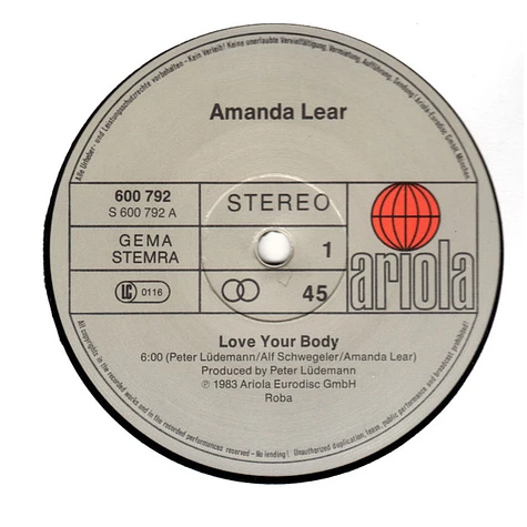 Amanda Lear - Love Your Body / Darkness And Light