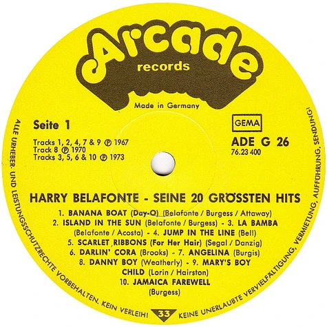 Harry Belafonte - Seine 20 Grössten Hits