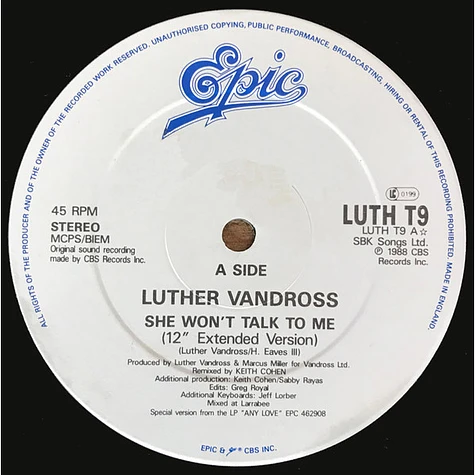 Luther Vandross - She Won't Talk To Me