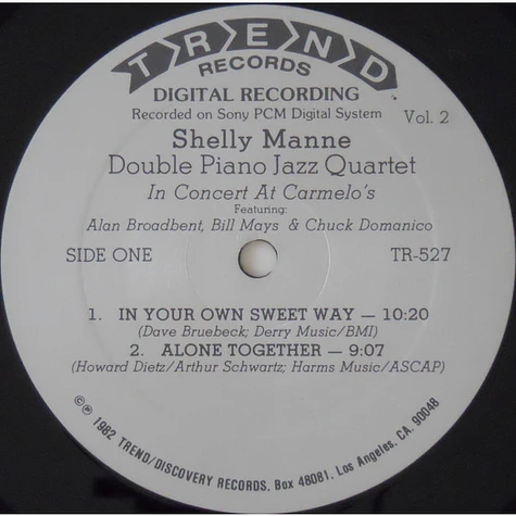 Shelly Manne - Double Piano Jazz Quartet In Concert At Carmelo's (Vol.2)