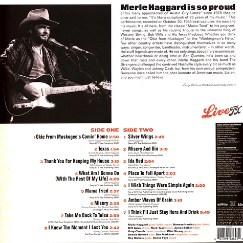 Merle Haggard - Live From Austin TX '85 Black & Blue Marble Vinyl Edition