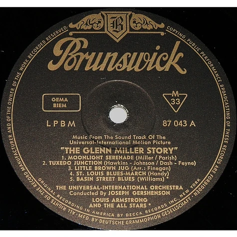 The Universal-International Orchestra Conducted By Joseph Gershenson And Louis Armstrong And His All-Stars - Music From The Sound Track Of The Universal-International Motion Picture The Glenn Miller Story