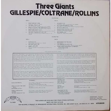 Dizzy Gillespie, John Coltrane, Sonny Rollins - Three Giants, Gillespie / Coltrane / Rollins