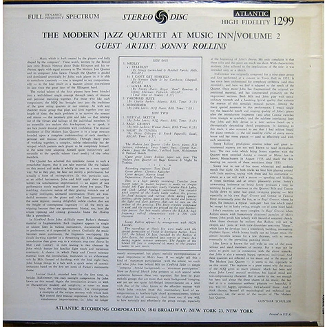 The Modern Jazz Quartet Guest Artist: Sonny Rollins - The Modern Jazz Quartet At Music Inn — Volume 2