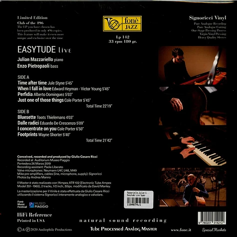 Julian Mazzariello & Enzo Pietropaoli - Easytude Live Super Audiophile Vinyl Edition