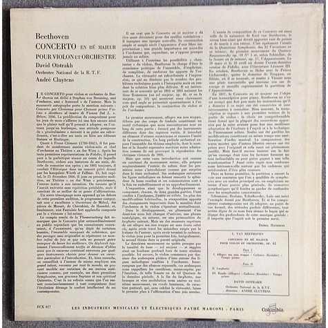 Ludwig Van Beethoven - David Oistrach, Orchestre National De France, André Cluytens - Concerto En Ré Majeur Pour Violon Et Orchestre