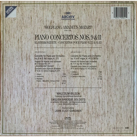 Wolfgang Amadeus Mozart, Malcolm Bilson, The English Baroque Soloists • John Eliot Gardiner - Piano Concertos Nos. 9 & 11 = Klavierkonzerte = Concertos Pour Piano K.271 & K.413