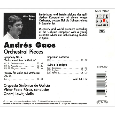 Andrés Gaos Berea, Orquesta Sinfónica de Galicia, Víctor Pablo Pérez, Ondrej Lewit - Orchestral Pieces