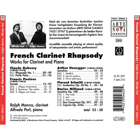 Ralph Manno, Alfredo Perl, Claude Debussy, Francis Poulenc, Arthur Honegger, Florent Schmitt, Darius Milhaud - French Clarinet Rhapsody