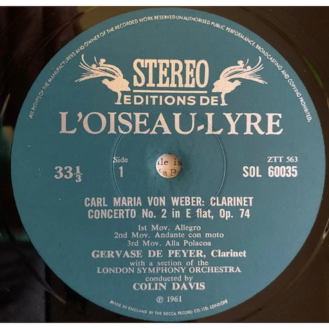 Carl Maria von Weber / Louis Spohr, Gervase de Peyer, London Symphony Orchestra, Sir Colin Davis - Clarinet And Orchestra Two Romantic Concertos