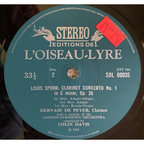 Carl Maria von Weber / Louis Spohr, Gervase de Peyer, London Symphony Orchestra, Sir Colin Davis - Clarinet And Orchestra Two Romantic Concertos