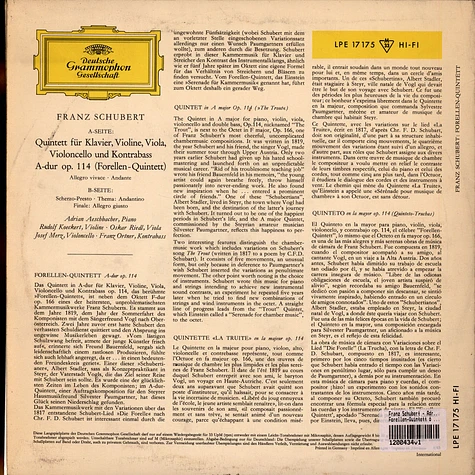 Franz Schubert - Adrian Aeschbacher • Rudolf Koeckert • Oskar Riedl • Josef Merz • Franz Ortner - Forellen-Quintett • The Trout