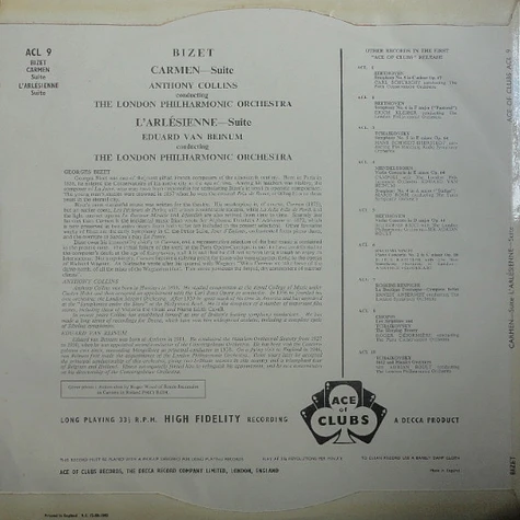 Georges Bizet • London Philharmonic Orchestra, Anthony Collins & Eduard van Beinum - Carmen And L'Arlesienne Suites