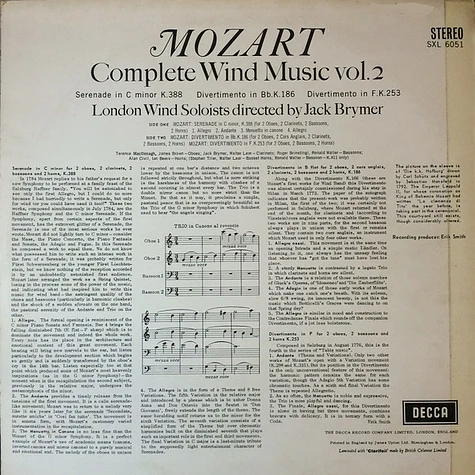 Wolfgang Amadeus Mozart, London Wind Soloists Directed By Jack Brymer - Complete Wind Music Vol. 2