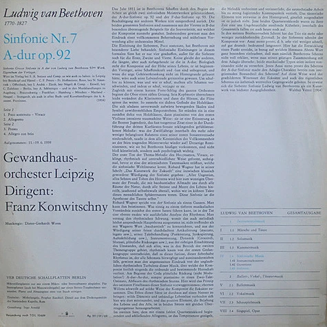 Ludwig van Beethoven - Gewandhausorchester Leipzig, Franz Konwitschny - Sinfonie Nr.7 A-Dur Op.92