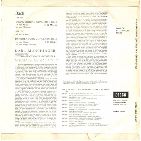 Johann Sebastian Bach - Karl Münchinger, Stuttgarter Kammerorchester - Brandenburg Concertos Nos. 3 And 5