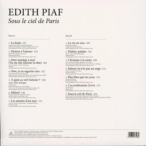 Edith Piaf - Sous Le Ciel De Paris Limited White Vinyl Edition