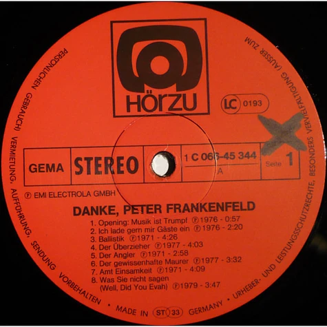 Peter Frankenfeld - Danke, Peter Frankenfeld (Seine Berühmtesten Lieder Und Szenen)