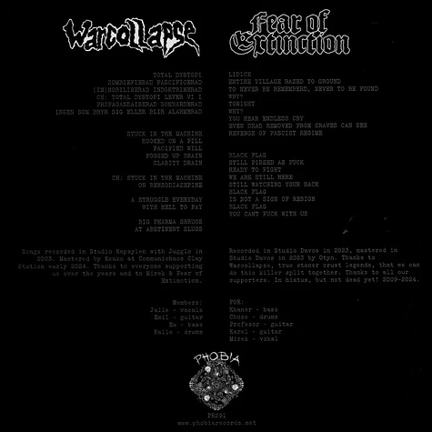 Warcollapse / Fear Of Extinction - Warcollapse / Fear Of Extinction Split 7 Inch EP