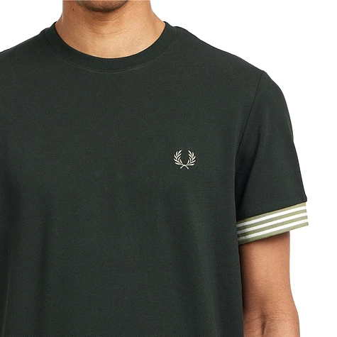 【FRED PERRY】 ★ Stripe Cuff T-Shirt ★ Night Green Striped Cuff T-Shirt - Night Green | Men's T-Shirts