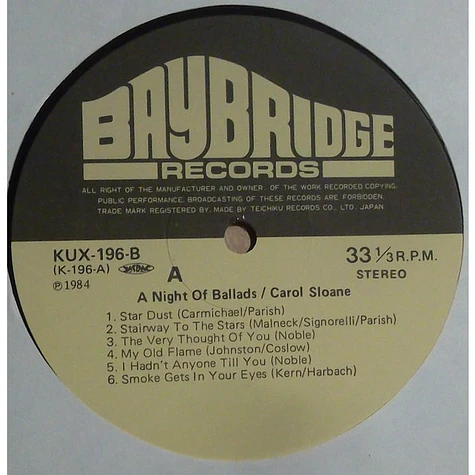 Carol Sloane - A Night Of Ballads