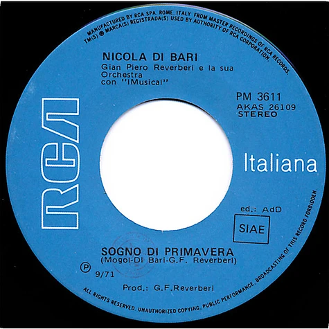 Nicola Di Bari - Un Uomo Molte Cose Non Le Sa / Sogno Di Primavera