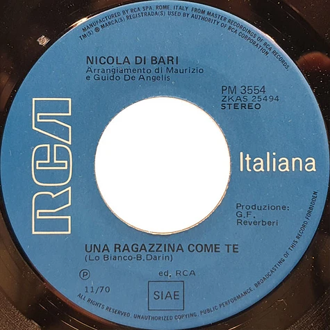 Nicola Di Bari - Una Ragazzina Come Te / Zapponeta