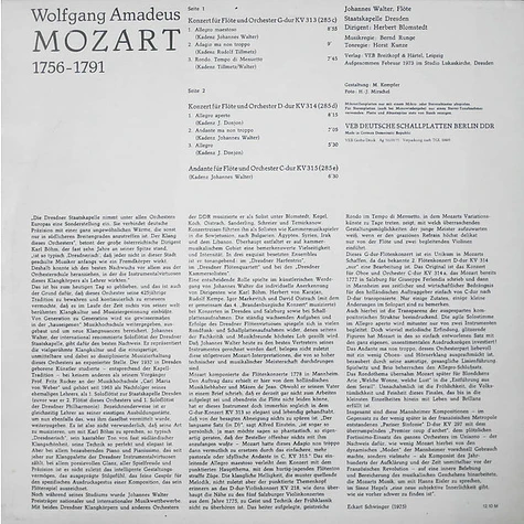 Wolfgang Amadeus Mozart, Johannes Walter , Staatskapelle Dresden, Herbert Blomstedt - Konzerte Für Flöte Und Orchester G-dur KV 313, D-dur 314, C-dur 315