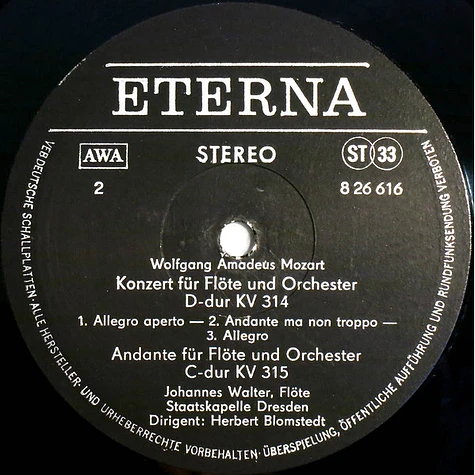 Wolfgang Amadeus Mozart, Johannes Walter , Staatskapelle Dresden, Herbert Blomstedt - Konzerte Für Flöte Und Orchester G-dur KV 313, D-dur 314, C-dur 315