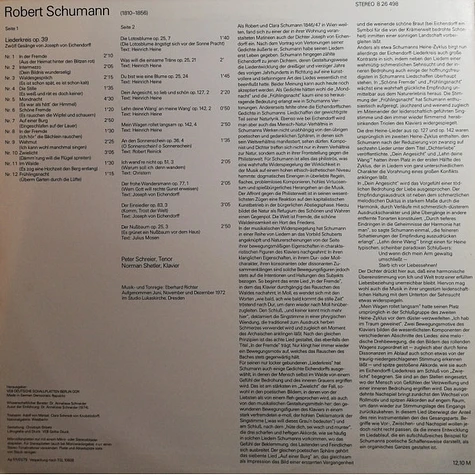 Robert Schumann, Peter Schreier, Norman Shetler - Liederkreis Op. 39 Nach Eichendorff / Die Lotusblume / Du Bist Wie Eine Blume / Der Nußbaum u.a.