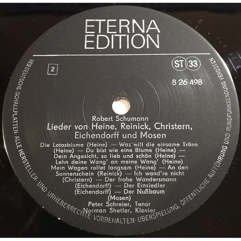 Robert Schumann, Peter Schreier, Norman Shetler - Liederkreis Op. 39 Nach Eichendorff / Die Lotusblume / Du Bist Wie Eine Blume / Der Nußbaum u.a.