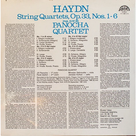 Joseph Haydn – Panocha Quartet - String Quartets Op. 33 Nos. 1-6 (Hob. III/37-42)