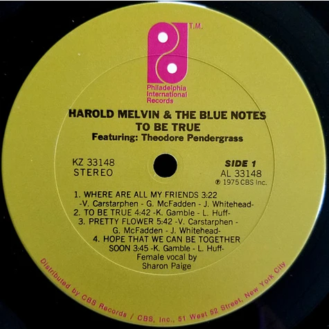 Harold Melvin And The Blue Notes Featuring Teddy Pendergrass - To Be True