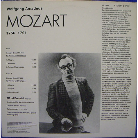 Wolfgang Amadeus Mozart - Alfred Brendel - The Academy Of St. Martin-in-the-Fields - Sir Neville Marriner - Klavierkonzerte D-moll Kv 466 / A-dur Kv 488