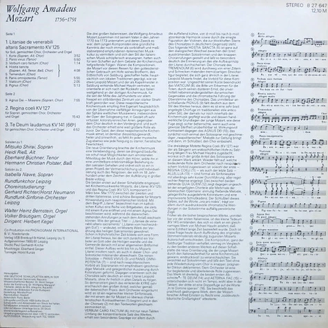 Wolfgang Amadeus Mozart, Mitsuko Shirai, Izabela Nawe, Heidi Rieß, Eberhard Büchner, Hermann Christian Polster, Rundfunkchor Leipzig, Rundfunk-Sinfonie-Orchester Leipzig, Herbert Kegel - Litaniae De Venerabili Altaris Sacramento KV 125 / Regina Coeli KV 127 / Ta Deum Laudamus KV 141