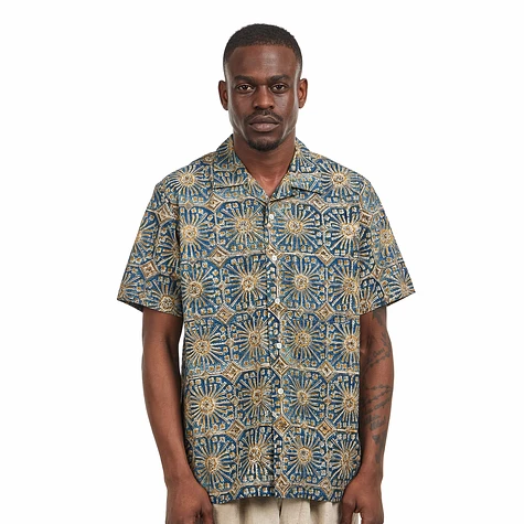 Beams Plus - Open Collar Block Print Flower