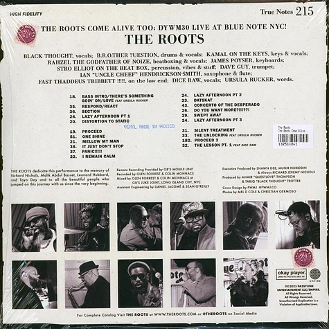 The Roots - The Roots Come Alive Too: DYWM30 Live At Blue Note NYC!' Black Vinyl Edition