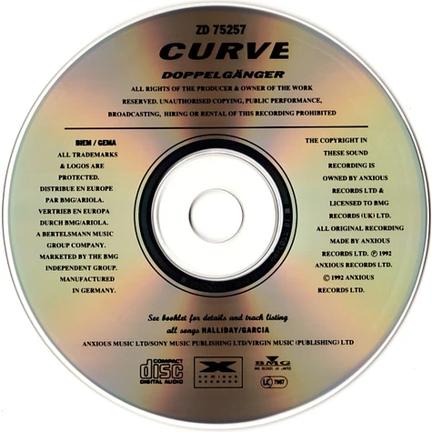 Curve - Doppelgänger - CD - 1992 - EU - Original | HHV