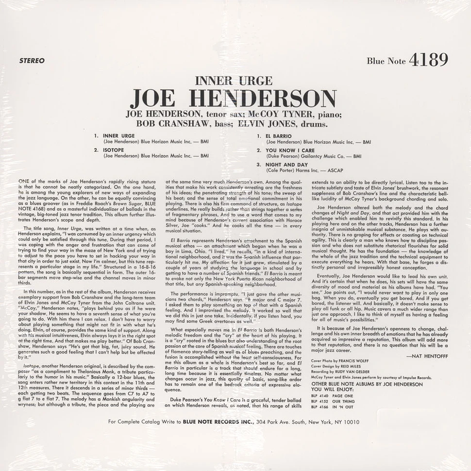 Joe Henderson - Inner urge - Vinyl LP - US - Reissue | HHV