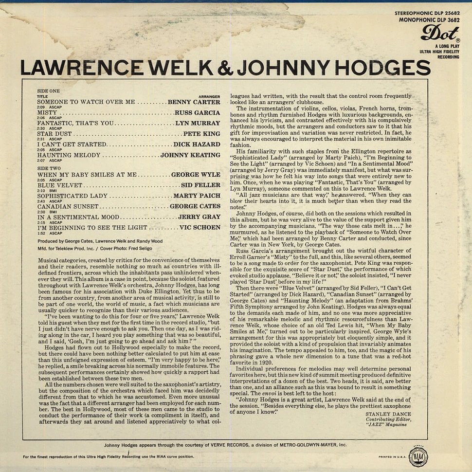 Lawrence Welk & Johnny Hodges - Lawrence Welk & Johnny Hodges