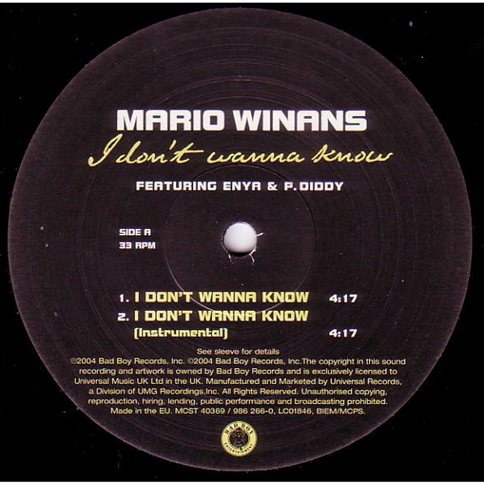 Mario Winans - I Don't Wanna Know / Pretty Girl Bullsh*t