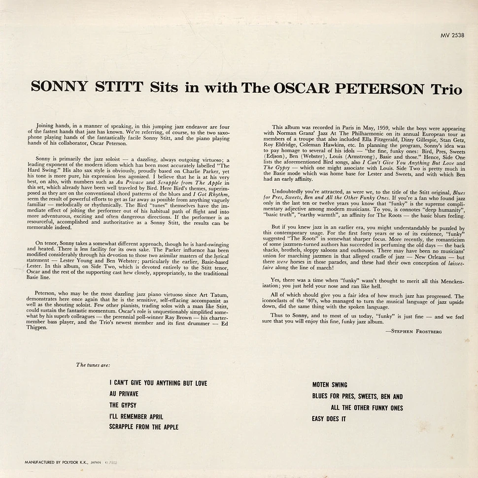 Sonny Stitt & The Oscar Peterson Trio - Sonny Stitt Sits In With The Oscar Peterson Trio