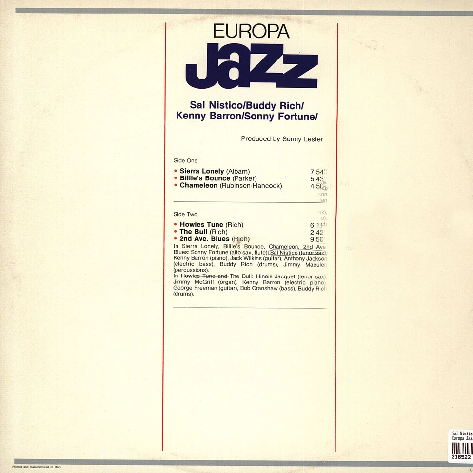 Sal Nistico / Buddy Rich / Kenny Barron / Sonny Fortune - Europa Jazz