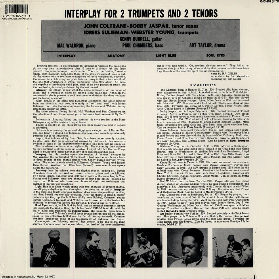 Idrees Sulieman, Webster Young, John Coltrane, Bobby Jaspar With Mal Waldron, Kenny Burrell, Paul Chambers , Art Taylor - Interplay For 2 Trumpets And 2 Tenors