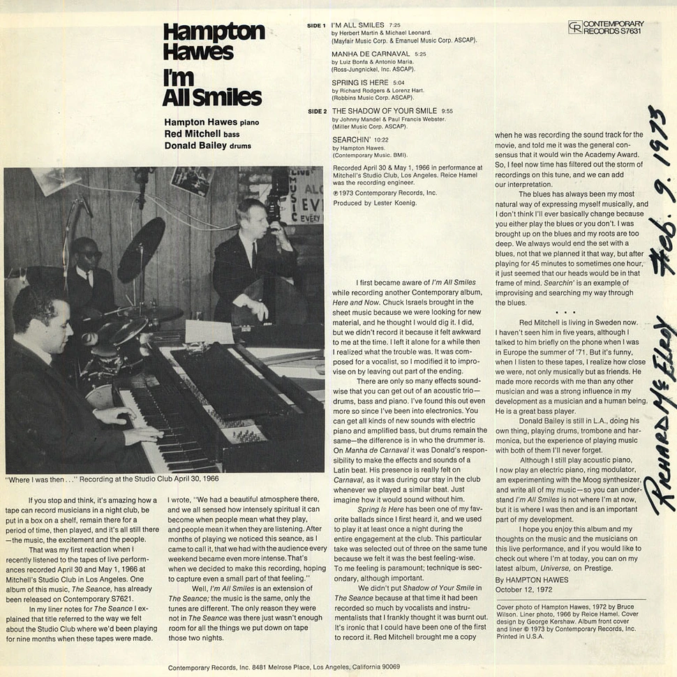 Hampton Hawes - I'm All Smiles