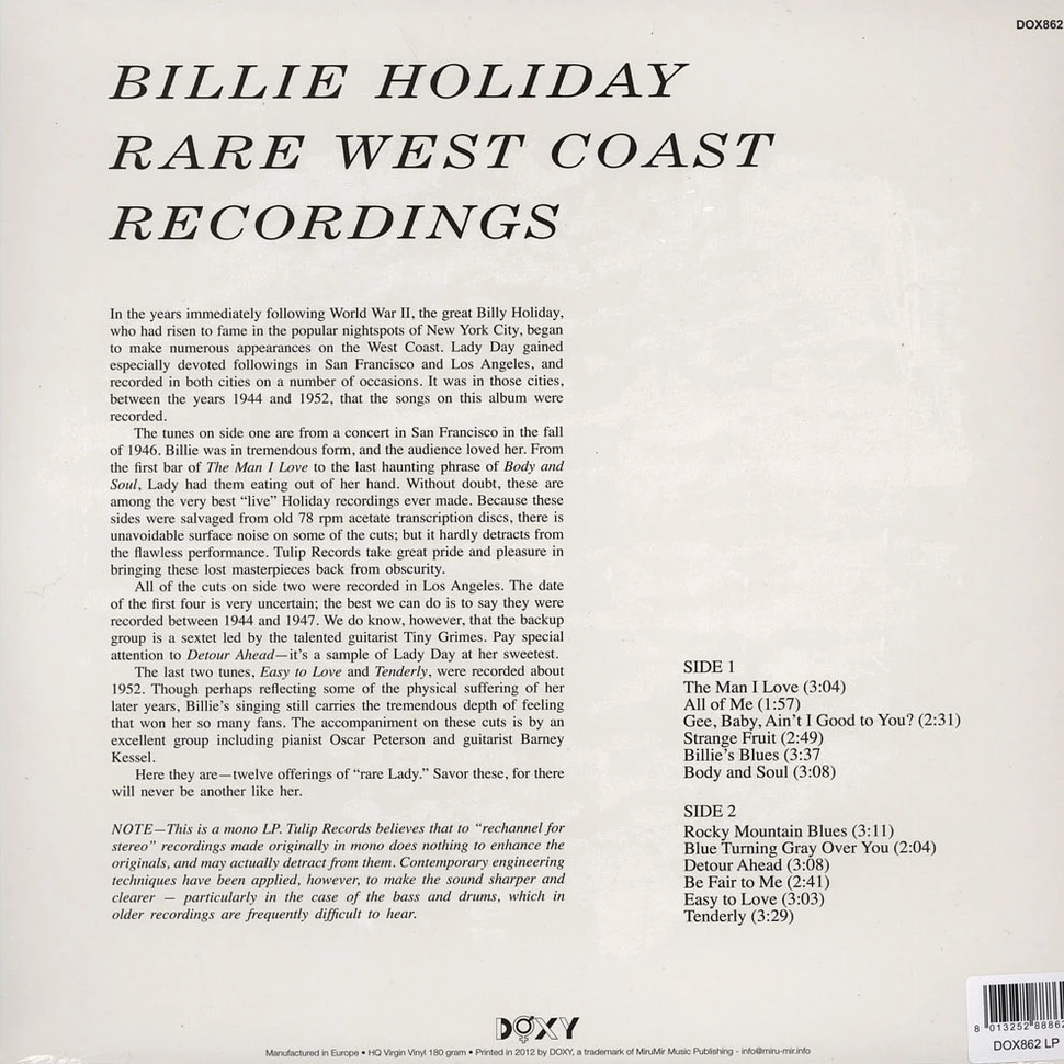 Billie Holiday - Rare West Coast Recordings