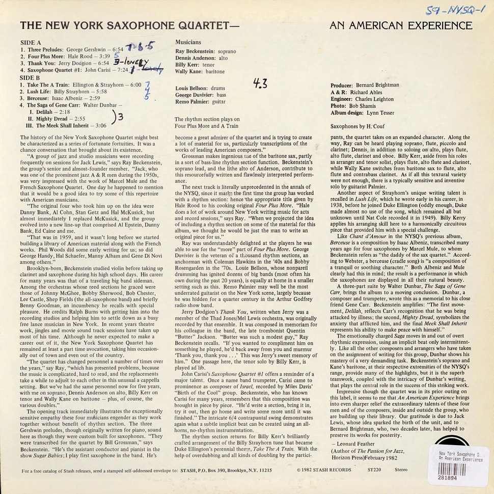 The New York Saxophone Quartet - An American Experience