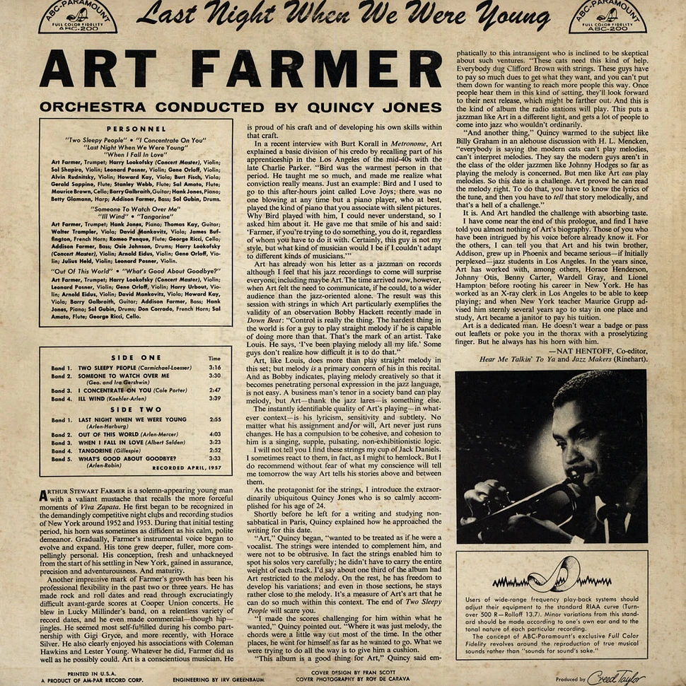 Art Farmer With The Qunincy Jones Orchestra - Last Night When We Were Young