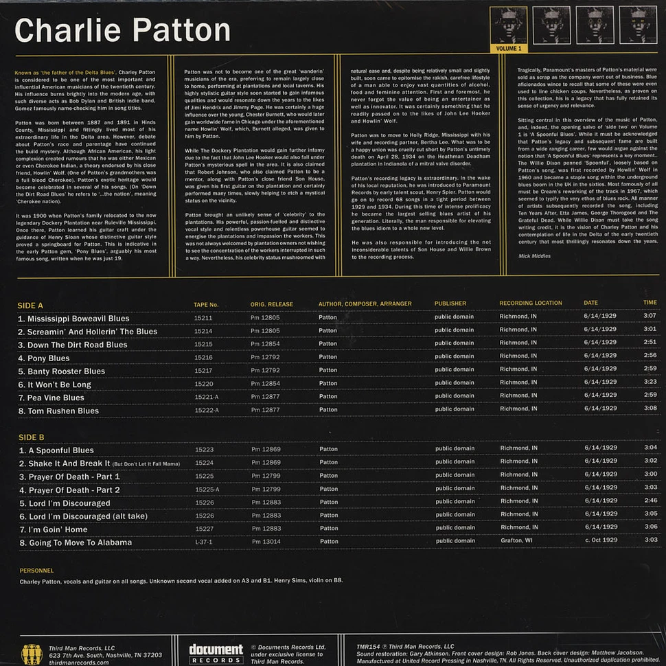 Charley Patton - Complete Recorded Works in Chronological Order Volume 1